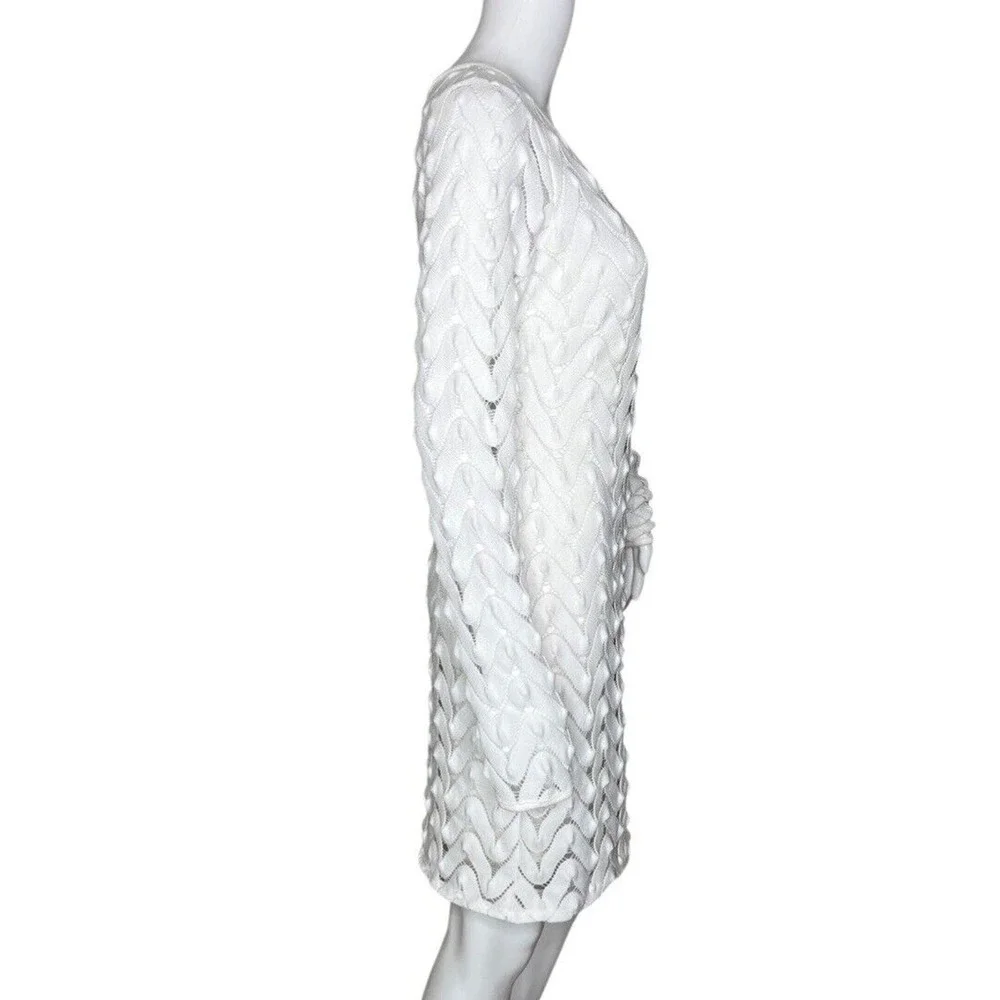 Free‎ People Dress Womens Medium Wild Thing White Zig Zag Knit Open Back Neutral